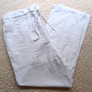 100% Cotton-Linen Blend White Wide-Leg Drawstring Pants 🤍 XXL